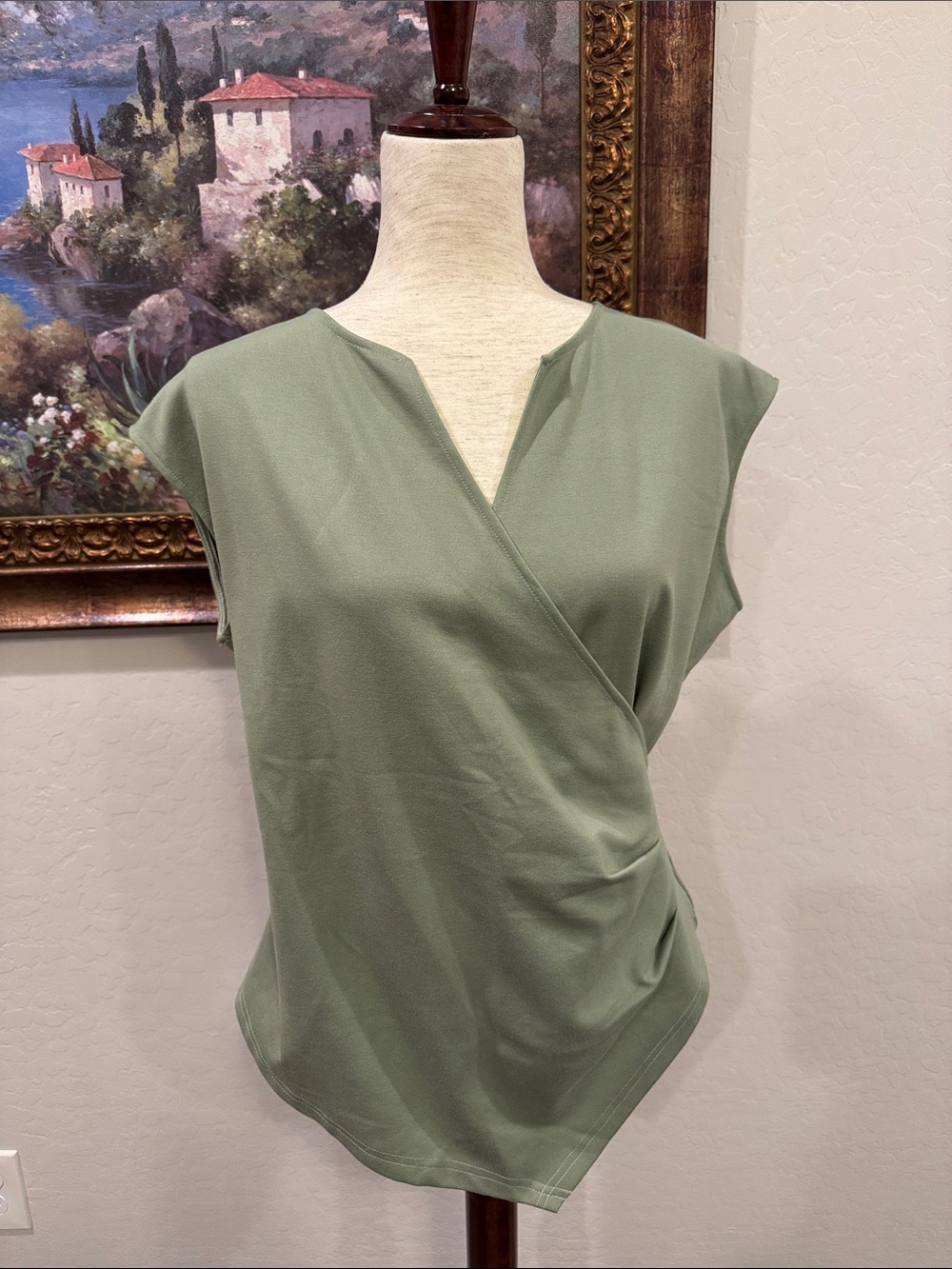 OGL Olive Green Wrap-Style Cap Sleeve Blouse